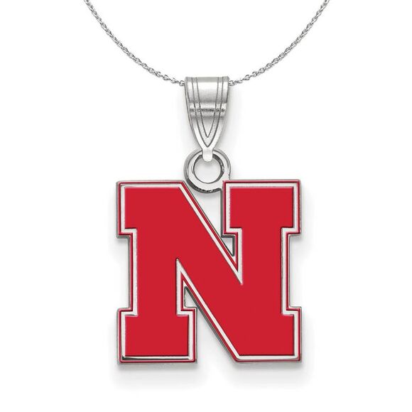 Sterling Silver U. of Nebraska Small Enamel 'N' Necklace - 24 Inch - Picture 1 of 8